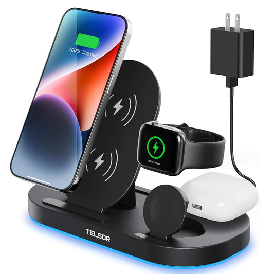 Wireless Charging Station TELSOR 3 in 1 Foldable Wireless Charger 18W Fast Wireless Charging Station for iPhone14/13/12/11/Pro/Max/XS iWatch S8/7/6/5/4/3/2/SE Black Matte Black (Z6S-BK) PhoneFiestas