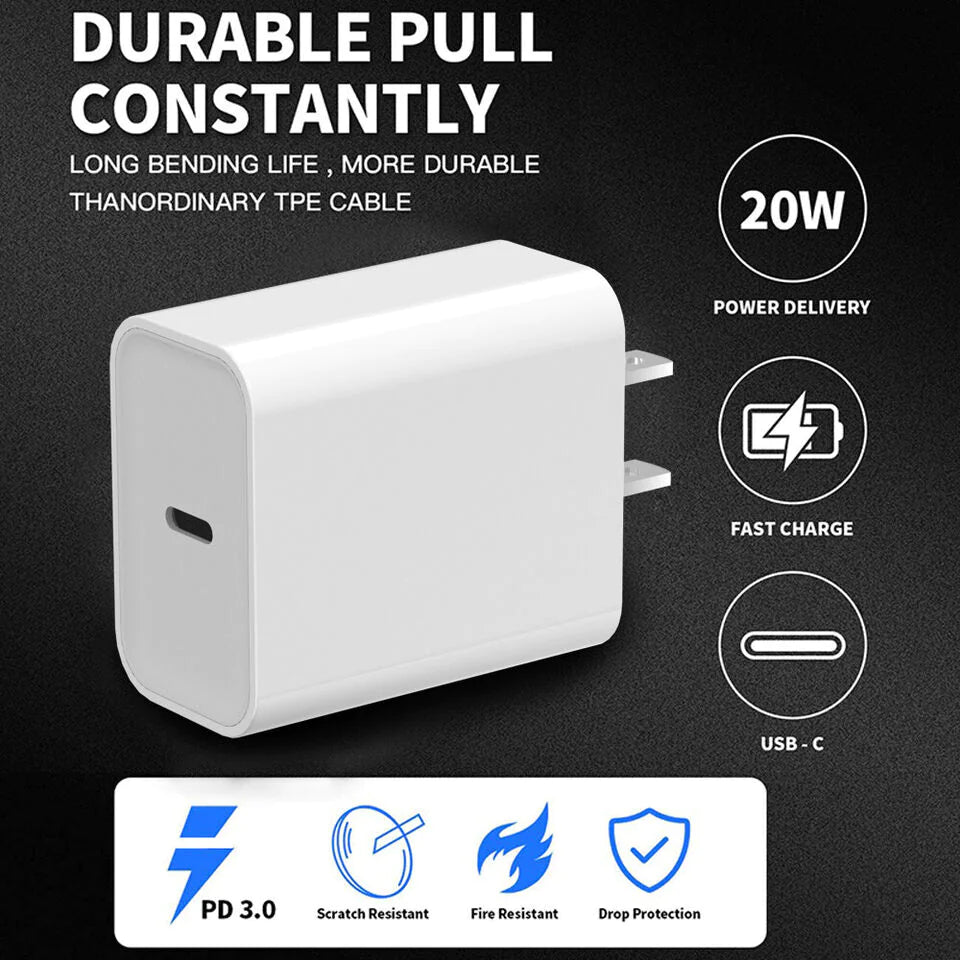 20W USB C Super Fast Charger PD To Type C Cable For iPhone 15 iPad Plus Pro Max PhoneFiestas