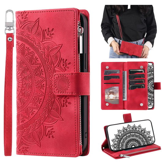 CASEONJAN Crossbody Wallet Case for Google Pixel 7 Leather Case with Lanyard Strap Wristlet Zipper Card Holder Flip Phone case Cover for Google 7 (Red) PhoneFiestas
