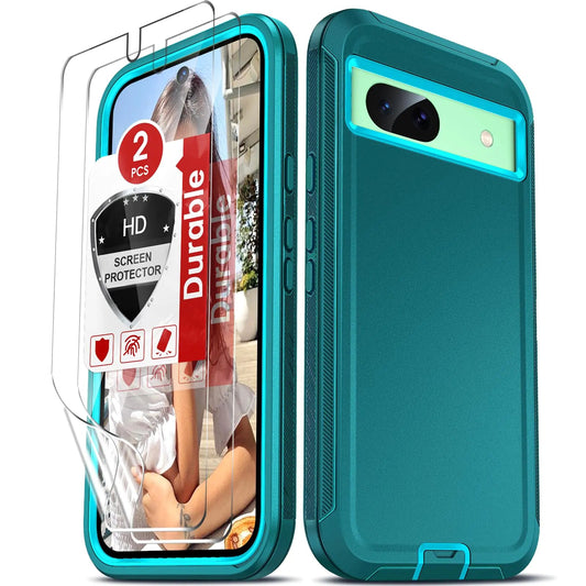 LeYi Compatible for Google Pixel-8a Case: with 2 PCS Screen Protector Heavy Duty 3 in 1 Google Pixel 8a Phone Case Military Grade Shockproof Phone Case Cover for Google Pixel 8a (Teal) PhoneFiestas