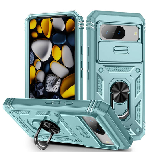 Fetrim Case for Google Pixel 8 Camera Cover Phone Case with Rotation Ring Stand for Google Pixel 8 - Green PhoneFiestas