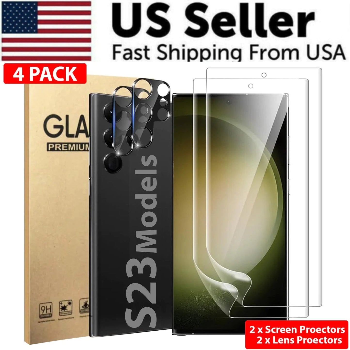 Tempered Glass Screen Protector Lens Hydrogel For Samsung S23 S22 Ultra Plus USA PhoneFiestas
