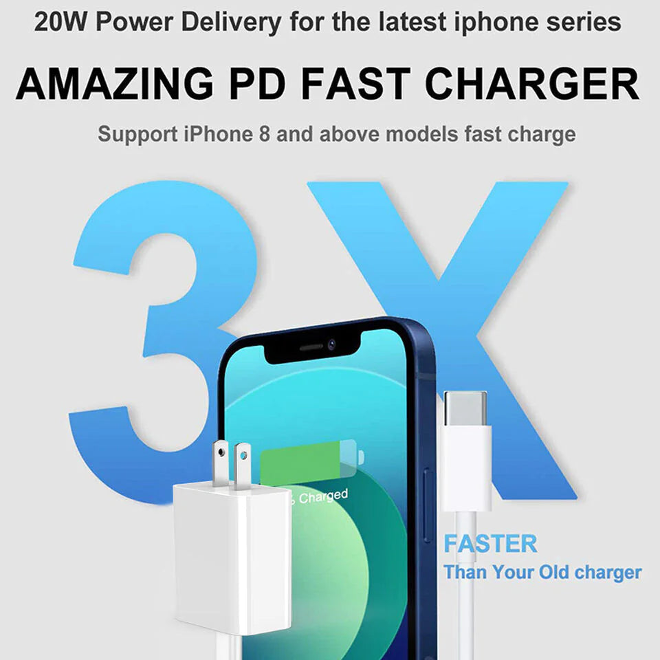 20W USB C Super Fast Charger PD To Type C Cable For iPhone 15 iPad Plus Pro Max PhoneFiestas