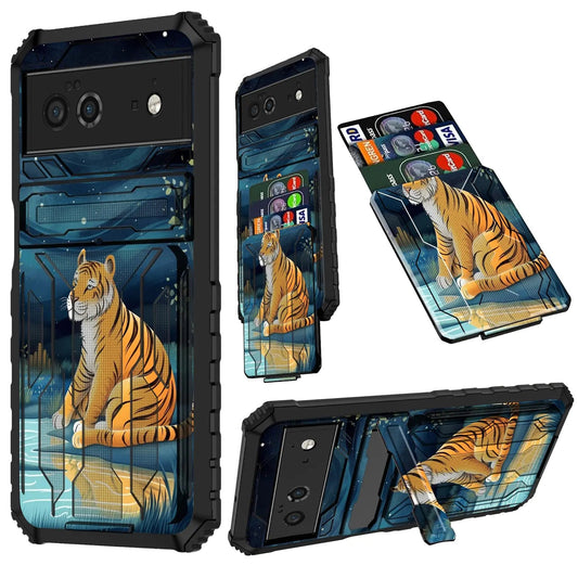 JANENFNA Pixel 6 Case 6.4" 2021 for Google Pixel 6 Phone Case with Card Holder Detachable Kickstand Heavy Duty Shockproof Case for Google Pixel 6 5G Moon Tiger PhoneFiestas