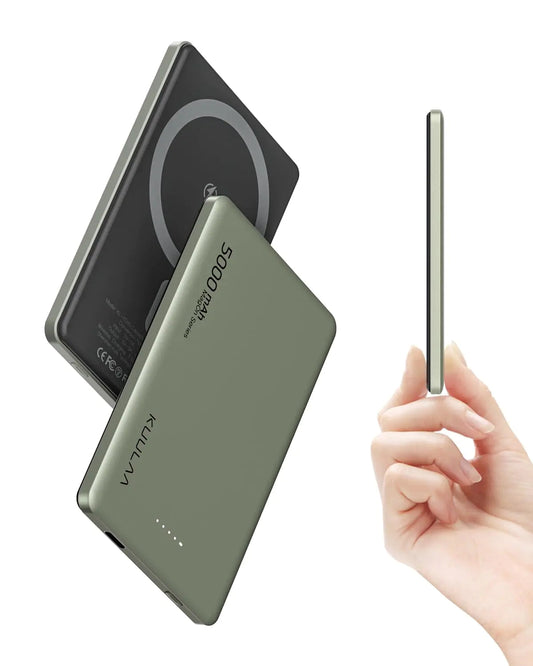 Kuulaa Magsafe Battery Pack 5000 mAh0.3 in Slim Apple Magnetic Portable Charger Thin Wireless Power Bank with PD 20 W Two Way USB-C Charging Compatible with iPhone 15/14 /13/12 Serie Titanium PhoneFiestas