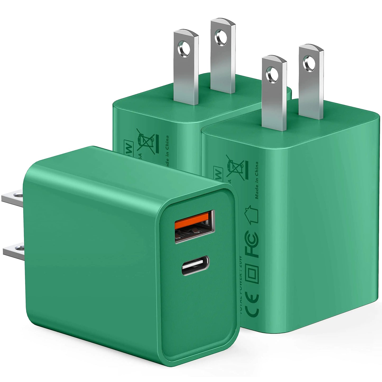 20W USB C Fast Charger 3Pack Durable Dual Port PD 3.0 with USB A Wall Charger Block for iPhone iPad Pro AirPods Pro Samsung Galaxy Motorola LG Google Pixel Brick Plug Power Adapter(Green) PhoneFiestas