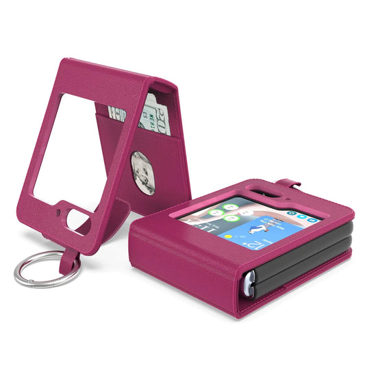 for Samsung Galaxy Z Flip 5 Case Z Flip 5 Case Wallet Fold Case Galaxy Z Flip 5 Case Leather Protective Samsung Z Flip 5 Wallet Case Hot Pink PhoneFiestas