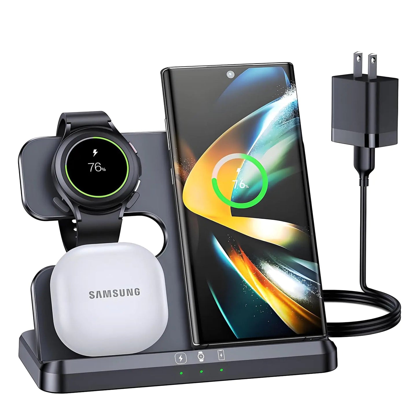 WEKEFON 3 in 1 Wireless Charging Station for SamsungWireless Charger Stand for Samsung Galaxy S24 Ultra Plus S23 S22 S21 S20 Wireless Charger for Samsung Watch 6 5 4 3 Buds 2 Pro/Live (Black) PhoneFiestas