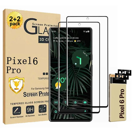 2 Pack for Google Pixel 6 Pro Screen Protector 2 Pack Tempered Glass Screen Protector【2+2 Pack】 2 Pack Camera Lens Protector 9H Hardness Tempered Glass Screen Protector for Google Pixel 6 Pro PhoneFiestas