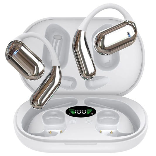 EUQQ Open Ear Bluetooth 5.4 Headphones Wireless Earbuds Sport Over Earphones Built-in Mic with Ear Hooks 50H Playtime Ear Buds LED Display Charging Case PhoneFiestas