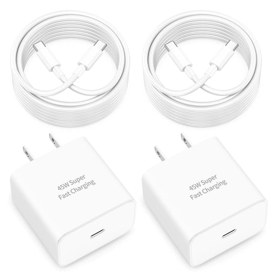 WODENTA 45W USB C Fast Charger for Google Pixel 9/9 Pro/9 Pro XL/9 Pro Fold 2Pack 45 Watt Super Fast Charging USB C Wall Charger Block with [6FT+10FT] Long USB C to C Cable for Pixel Phone Charger PhoneFiestas