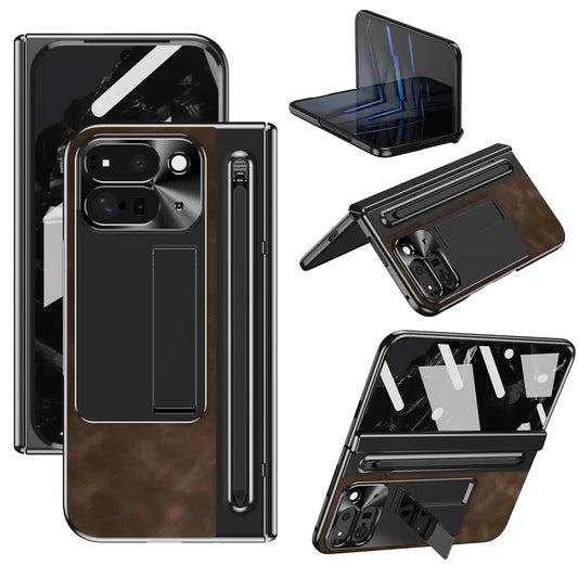 YQODSZ for Google Pixel 9 Pro Fold Case with Stylus & S Pen Holder Google Pixel 9 Pro Fold Leather Case with Hinge Protection Screen Protector Kickstand Case for Google Pixel 9 Pro Fold Coffee PhoneFiestas