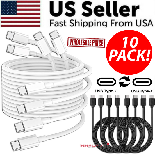 10 pack of USB-C to USB-C fast charge cables with US seller badge and wholesale price tag.
