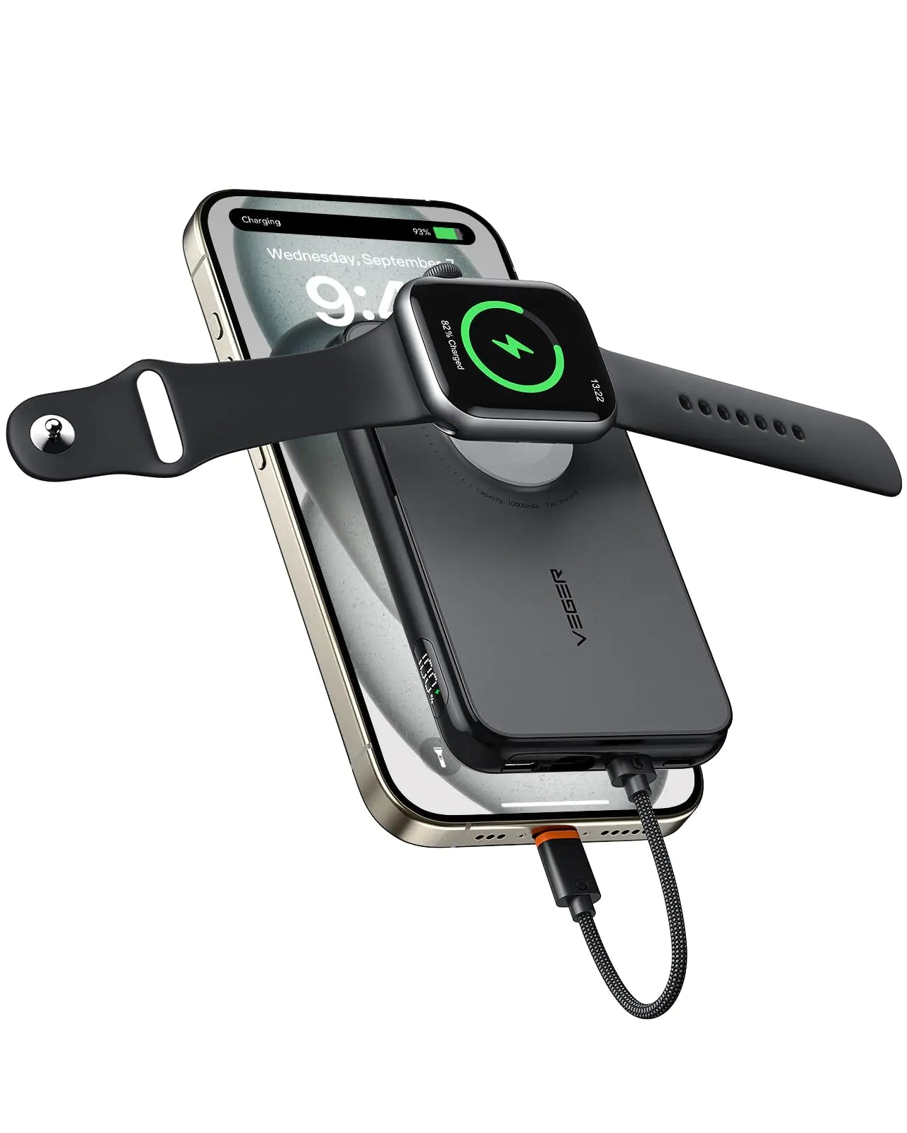 VEGER Portable Charger with Built in Cable(Removable), 10000mAh Mini Power Bank Battery Pack, PD 20W Fast Charger Travel Accessory Compatible with iPhone 15/14/13 Pro Max, Sumsang, Apple Watch-Black PhoneFiestas