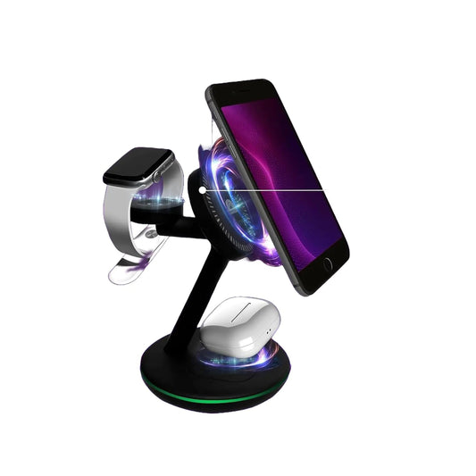 RainbowZone Magnetic 3-in-1 Wireless Charger - 18W Fast-Charging Station Compatible with iPhone AirPods Apple Watch - Mag-Safe Desktop Charging Adapter - 40" Cord 360° Rotation Charging Indicator PhoneFiestas