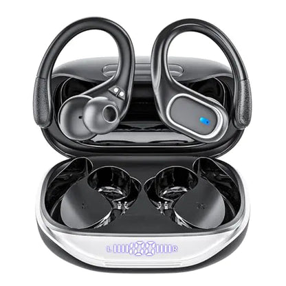 Wireless Earbuds Bluetooth Headphones 80Hrs Playtime Ear Buds IPX7 Waterproof Sports Earphones Wireless Charging Case Over-Ear Earhooks Headest Black PhoneFiestas