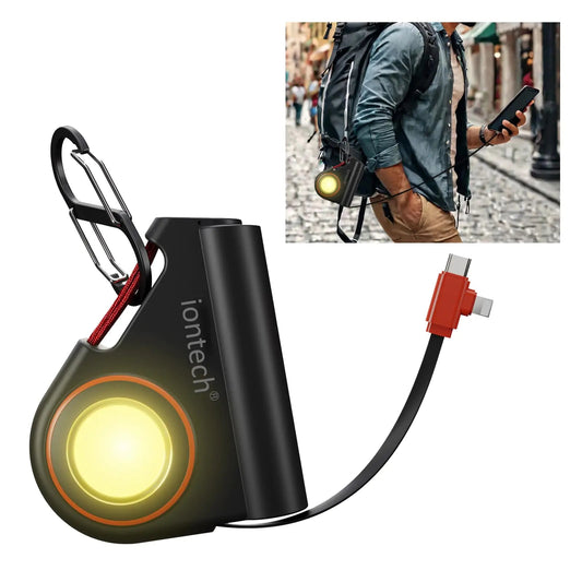 Wearable Power Bank Built-in Retractable Cables LED Flashlight Portable Charger 5000mAh USB-C Fast Charging 22.5W External Phone Battery Pack Compatible with iPhone Android Phone (Black) PhoneFiestas