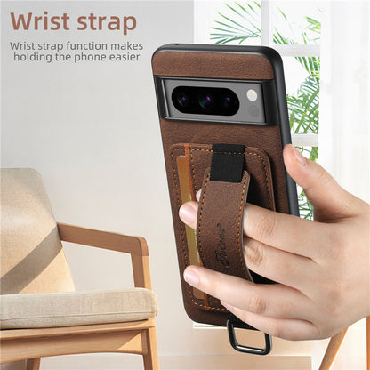 EUCAGR Luxury Leather Wallet Case with Wrist Strap for Google Pixel