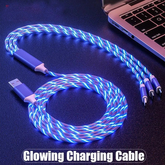 3 in 1 LED Light Glowing Charging Cable 3A Micro USB C Type C