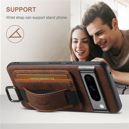 EUCAGR Luxury Leather Wallet Case with Wrist Strap for Google Pixel