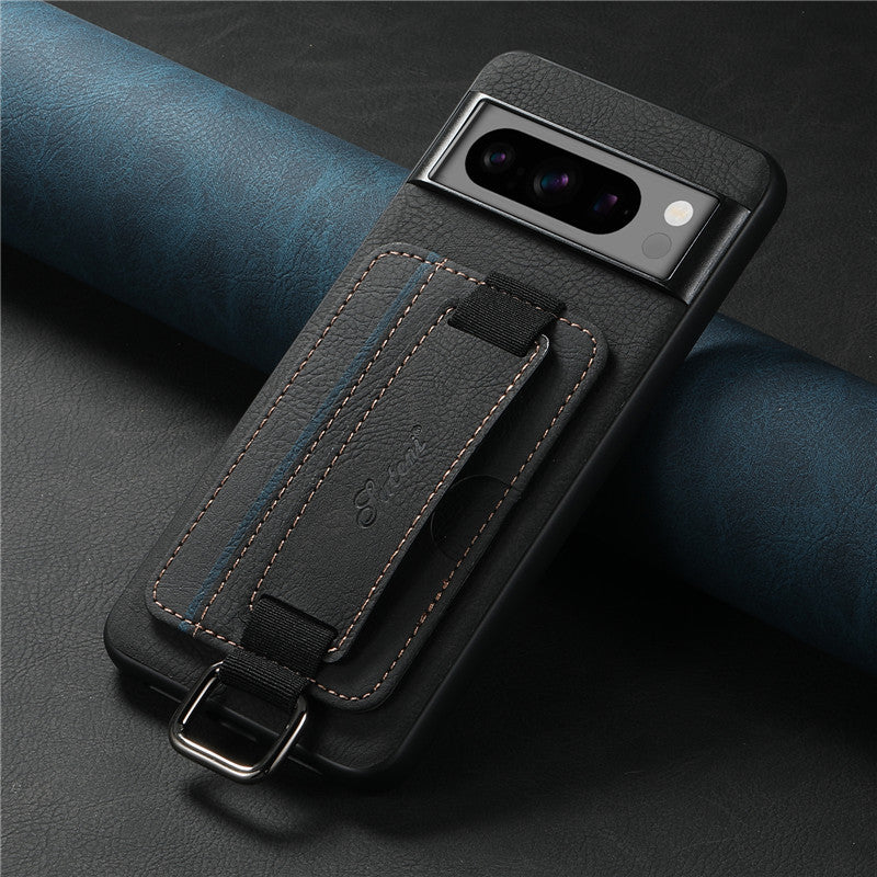EUCAGR Luxury Leather Wallet Case with Wrist Strap for Google Pixel
