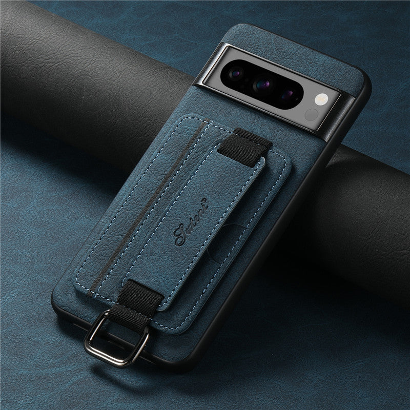 EUCAGR Luxury Leather Wallet Case with Wrist Strap for Google Pixel