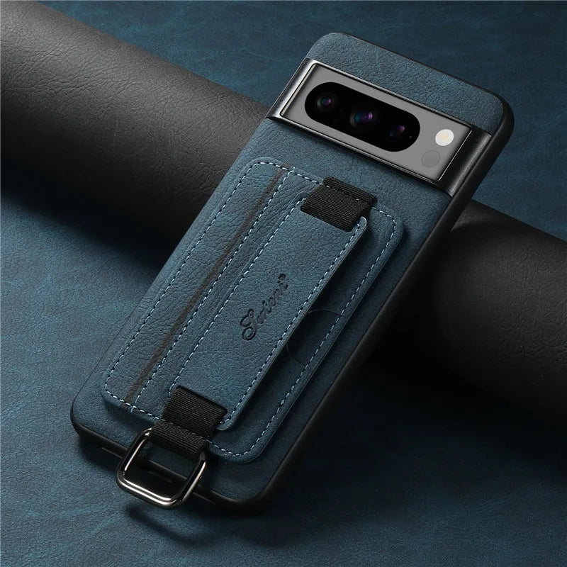 EUCAGR Luxury Leather Wallet Case with Wrist Strap for Google Pixel