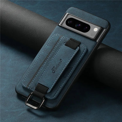 EUCAGR Luxury Leather Wallet Case with Wrist Strap for Google Pixel