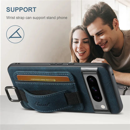 EUCAGR Luxury Leather Wallet Case with Wrist Strap for Google Pixel