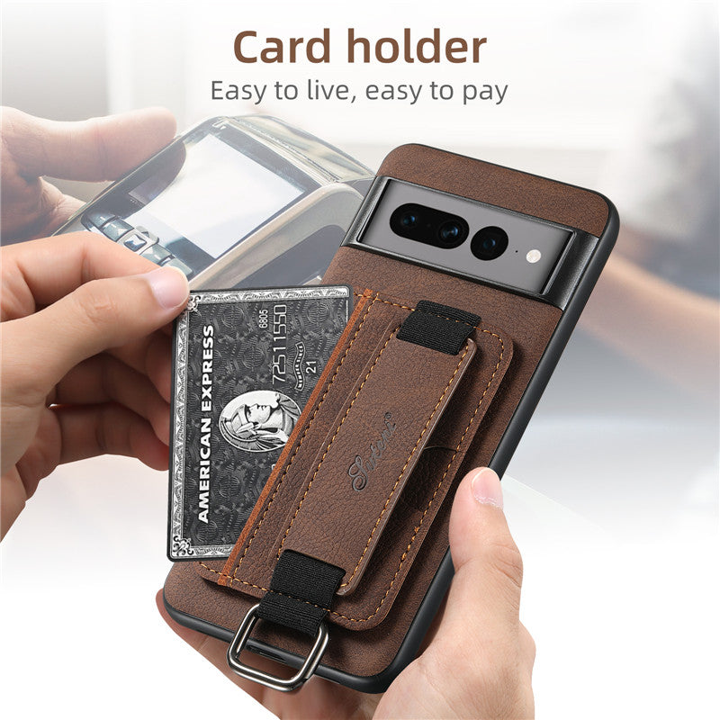 EUCAGR Luxury Leather Wallet Case with Wrist Strap for Google Pixel