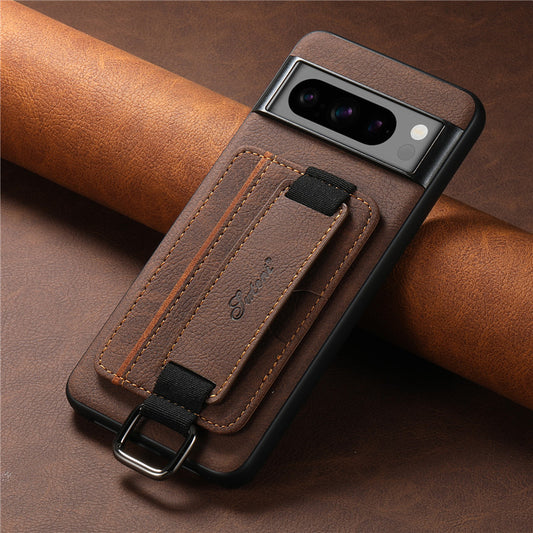 EUCAGR Luxury Leather Wallet Case with Wrist Strap for Google Pixel
