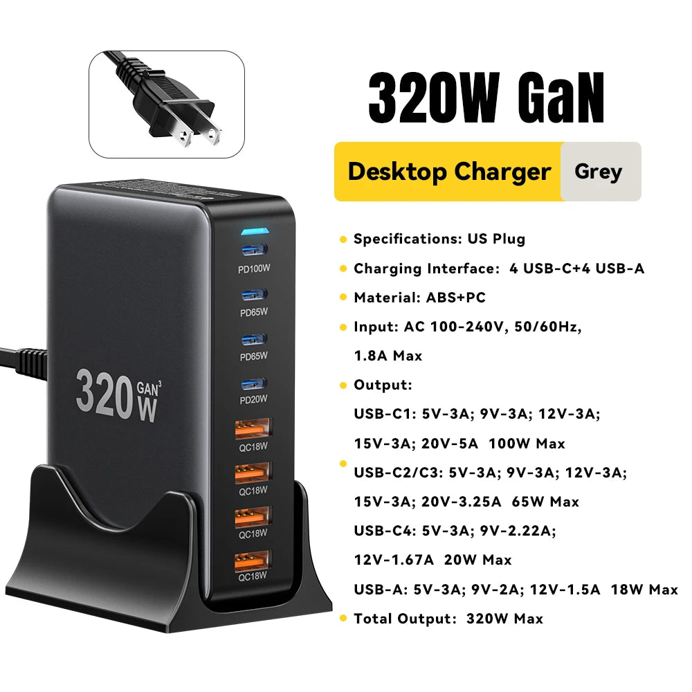 Essager 320W 8-Port GaN Charger