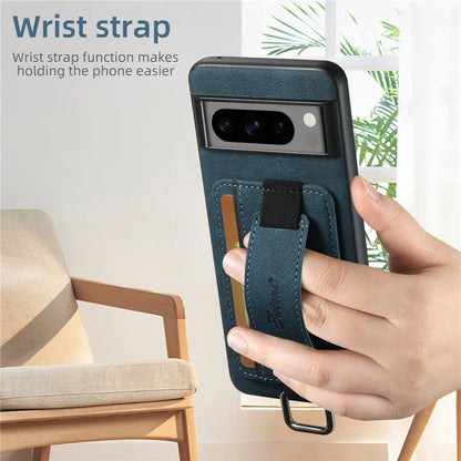 EUCAGR Luxury Leather Wallet Case with Wrist Strap for Google Pixel