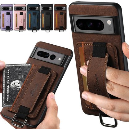 EUCAGR Luxury Leather Wallet Case with Wrist Strap for Google Pixel