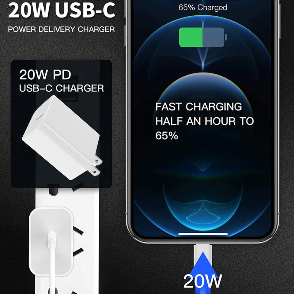 20W USB C Super Fast Charger PD To Type C Cable For iPhone 15 iPad Plus Pro Max PhoneFiestas