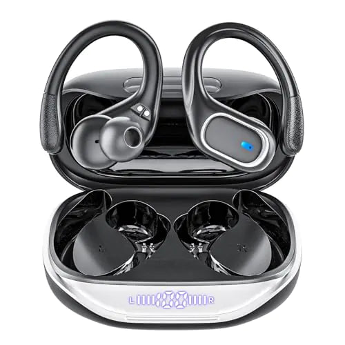 Wireless Earbuds Bluetooth Headphones 80Hrs Playtime Ear Buds IPX7 Waterproof Sports Earphones Wireless Charging Case Over-Ear Earhooks Headest Black PhoneFiestas
