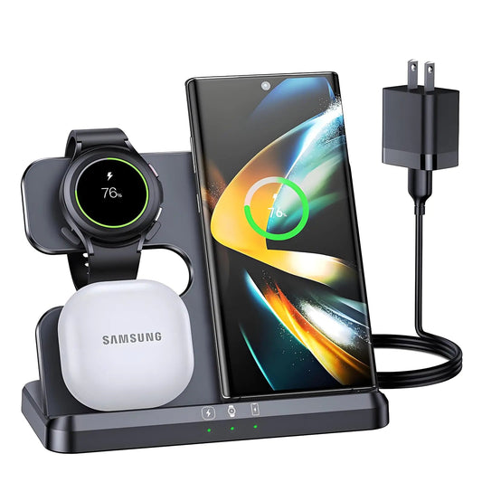 WEKEFON 3 in 1 Wireless Charging Station for SamsungWireless Charger Stand for Samsung Galaxy S24 Ultra Plus S23 S22 S21 S20 Wireless Charger for Samsung Watch 6 5 4 3 Buds 2 Pro/Live (Black) PhoneFiestas