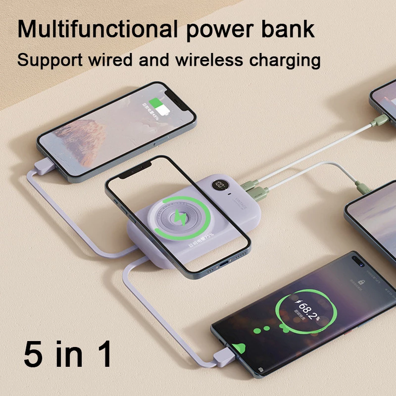 Magnetic Power Bank With Dual-Line Mini Powerbank Portable Charger Teal Simba