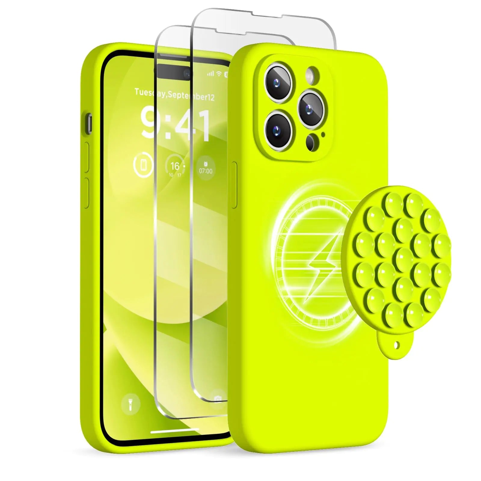 Magnetic for iPhone 14 Pro Max Case, Compatible with MagSafe, [Full Camera Protection][2 Screen Protectors], Suction Cup Phone Mount Silicone Shockproof Protective Phone Case 6.7", Stone PhoneFiestas