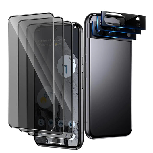 NECARSIN [3+3 Pack] for Google Pixel 8 Pro Privacy Screen Protector+Camera Lens ProtectorCase FriendlyAnti-ShatterBubble Free for Google Pixel 8 Pro Privacy Screen Protector 5G PhoneFiestas
