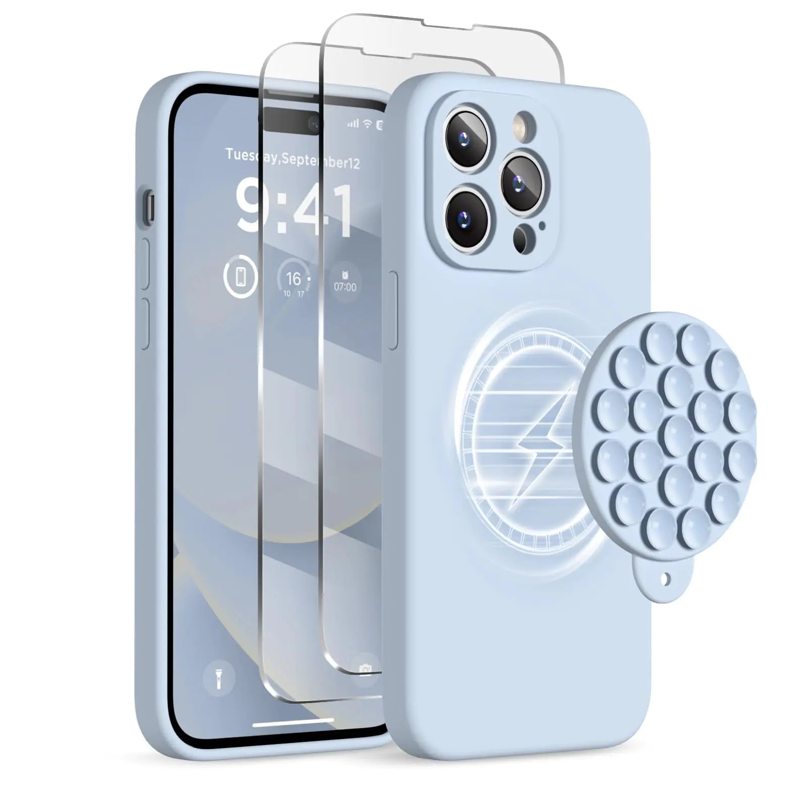 Magnetic for iPhone 14 Pro Max Case, Compatible with MagSafe, [Full Camera Protection][2 Screen Protectors], Suction Cup Phone Mount Silicone Shockproof Protective Phone Case 6.7", Stone PhoneFiestas