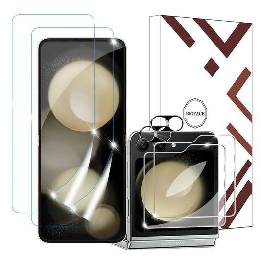 BIGFACE [6 in 1] for Samsung galaxy Z Flip 5 Screen Protector2 pack galaxy Z Flip 5 EPU Film Screen Protector + 2 Pack Tempered Glass Back Screen Protector + 2 Pack Camera Lens Protectors PhoneFiestas