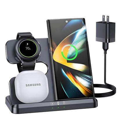 WEKEFON 3 in 1 Wireless Charging Station for SamsungWireless Charger Stand for Samsung Galaxy S24 Ultra Plus S23 S22 S21 S20 Wireless Charger for Samsung Watch 6 5 4 3 Buds 2 Pro/Live (Black) PhoneFiestas